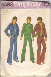 6593 SIMPLICITY 1974 MR UNLINED COLLAR BUTTON SNAP JACKET, JEANS PATTERN 38''; 42 CHOICE